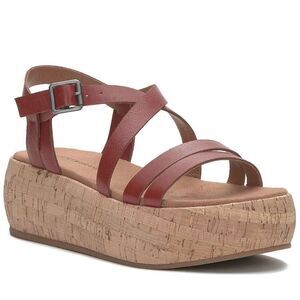 Lucky Brand Jacobean Strappy Cork Platform Red Leather Sandals NWOB Size 10